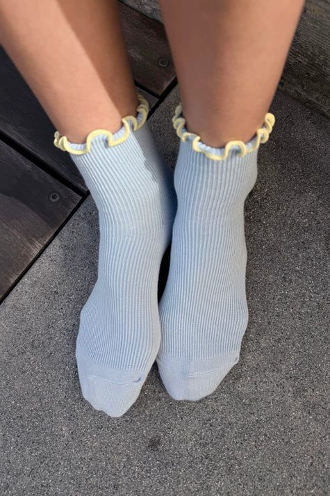 The Petite Ruffled Modal Socks in BABY BLUE / BUTTER - Image 2
