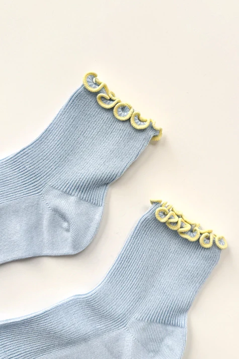 The Petite Ruffled Modal Socks in BABY BLUE / BUTTER - Image 3
