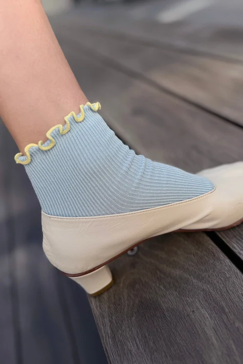 The Petite Ruffled Modal Socks in BABY BLUE / BUTTER - Image 5
