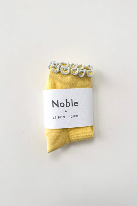 The Petite Ruffled Modal Socks in BUTTER / BABY BLUE - Image 3