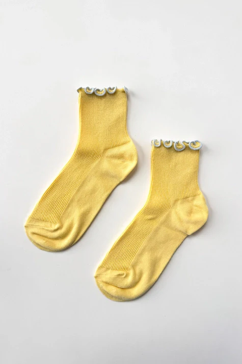 The Petite Ruffled Modal Socks in BUTTER / BABY BLUE - Image 4