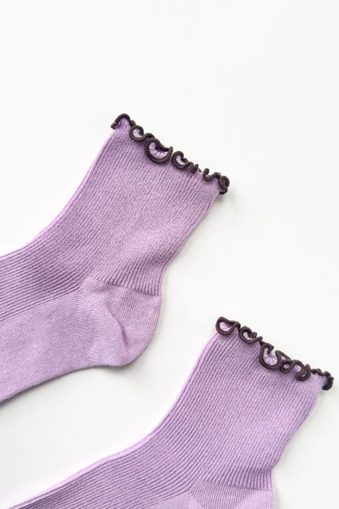 The Petite Ruffled Modal Socks in LILAC/BROWN - Image 3