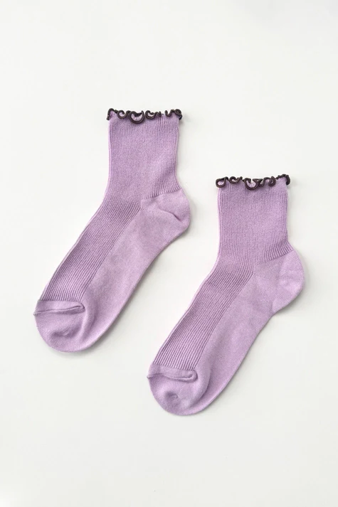 The Petite Ruffled Modal Socks in LILAC/BROWN - Image 5