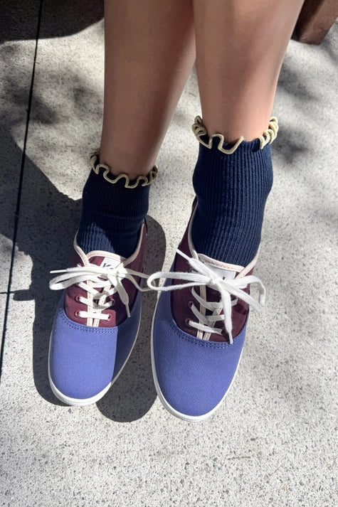 The Petite Ruffled Modal Socks in NAVY/BUTTER