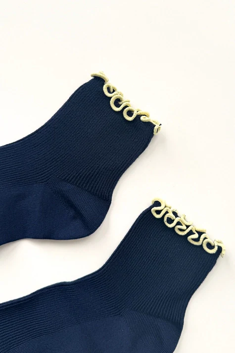 The Petite Ruffled Modal Socks in NAVY/BUTTER - Image 3
