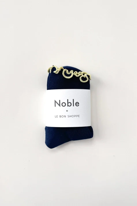 The Petite Ruffled Modal Socks in NAVY/BUTTER - Image 4