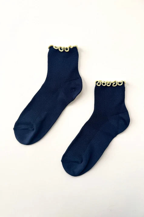 The Petite Ruffled Modal Socks in NAVY/BUTTER - Image 5