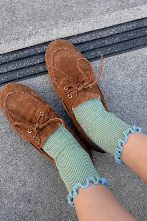 The Petite Ruffled Modal Socks in SEA GLASS/POWDER BLUE - Image 2