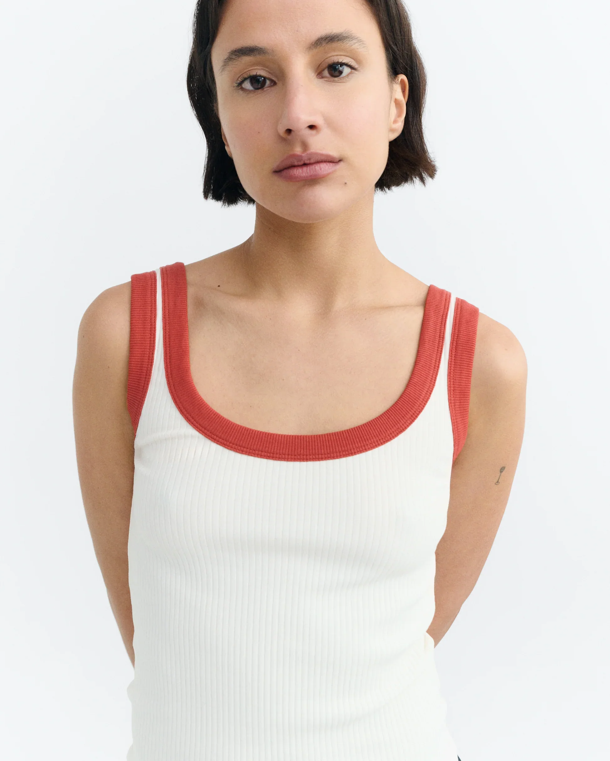White with Red Contrast Julia Tank Top - Image 2
