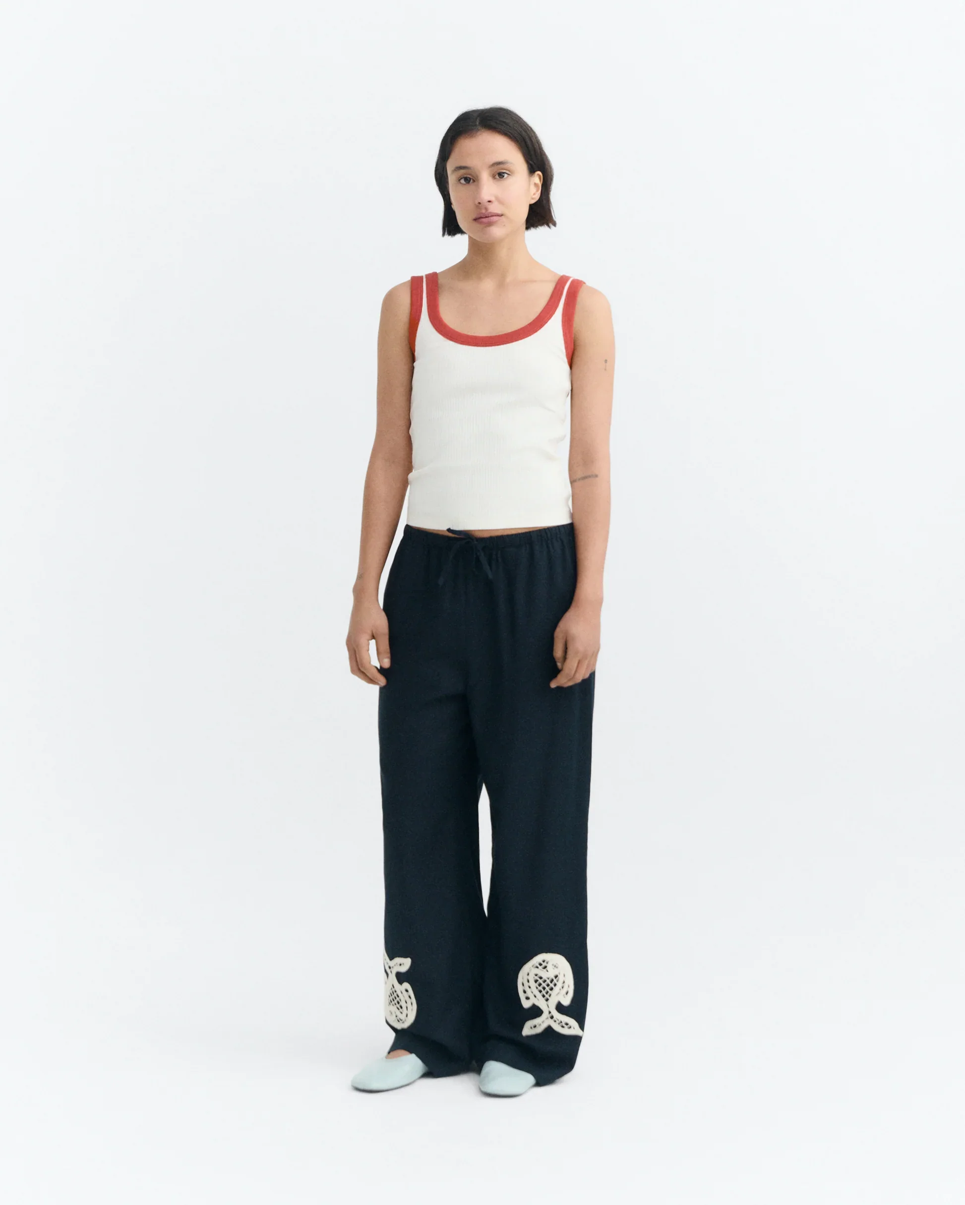 White with Red Contrast Julia Tank Top - Image 3