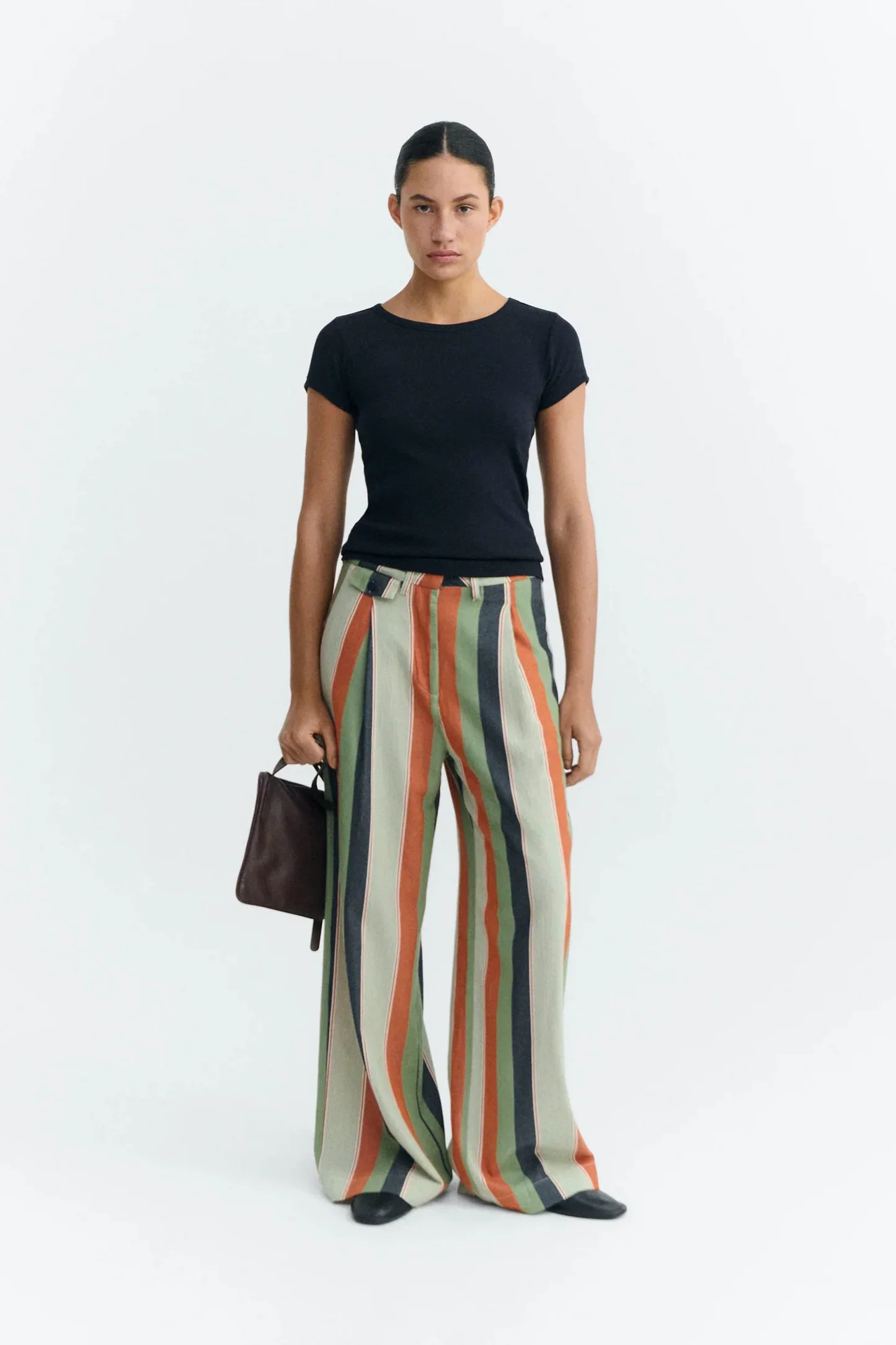 Wide Leg Low Rise Pat Pants in Stripe