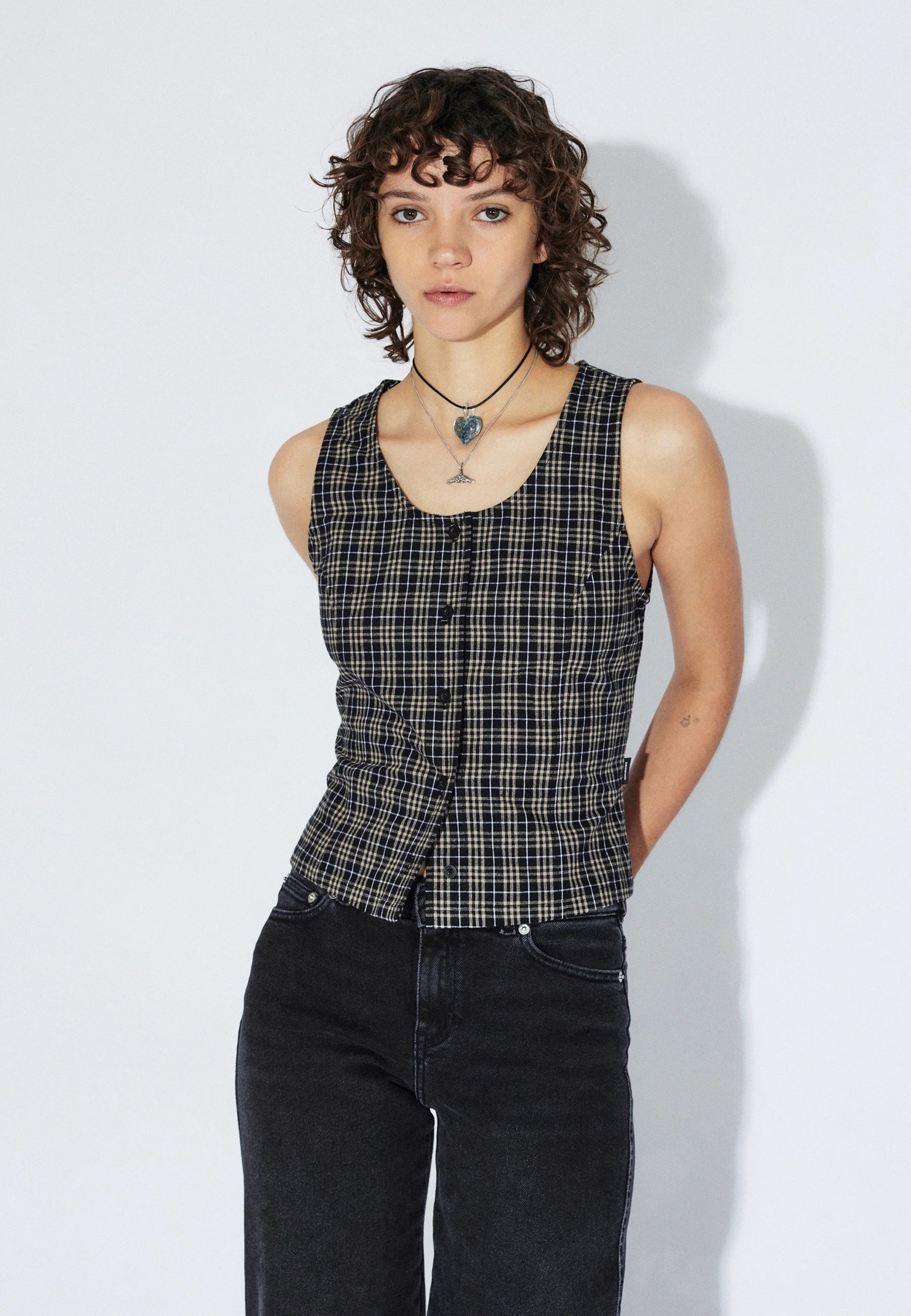 Zola Top in Black Summer Check
