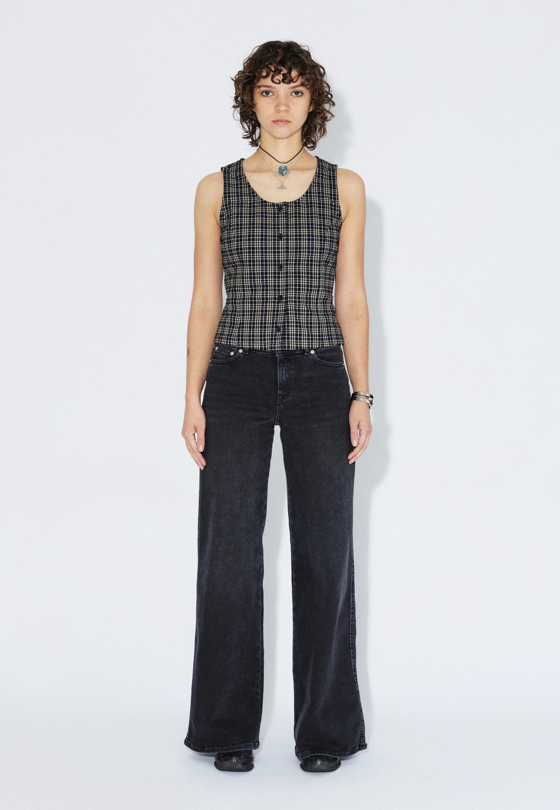 Zola Top in Black Summer Check - Image 2