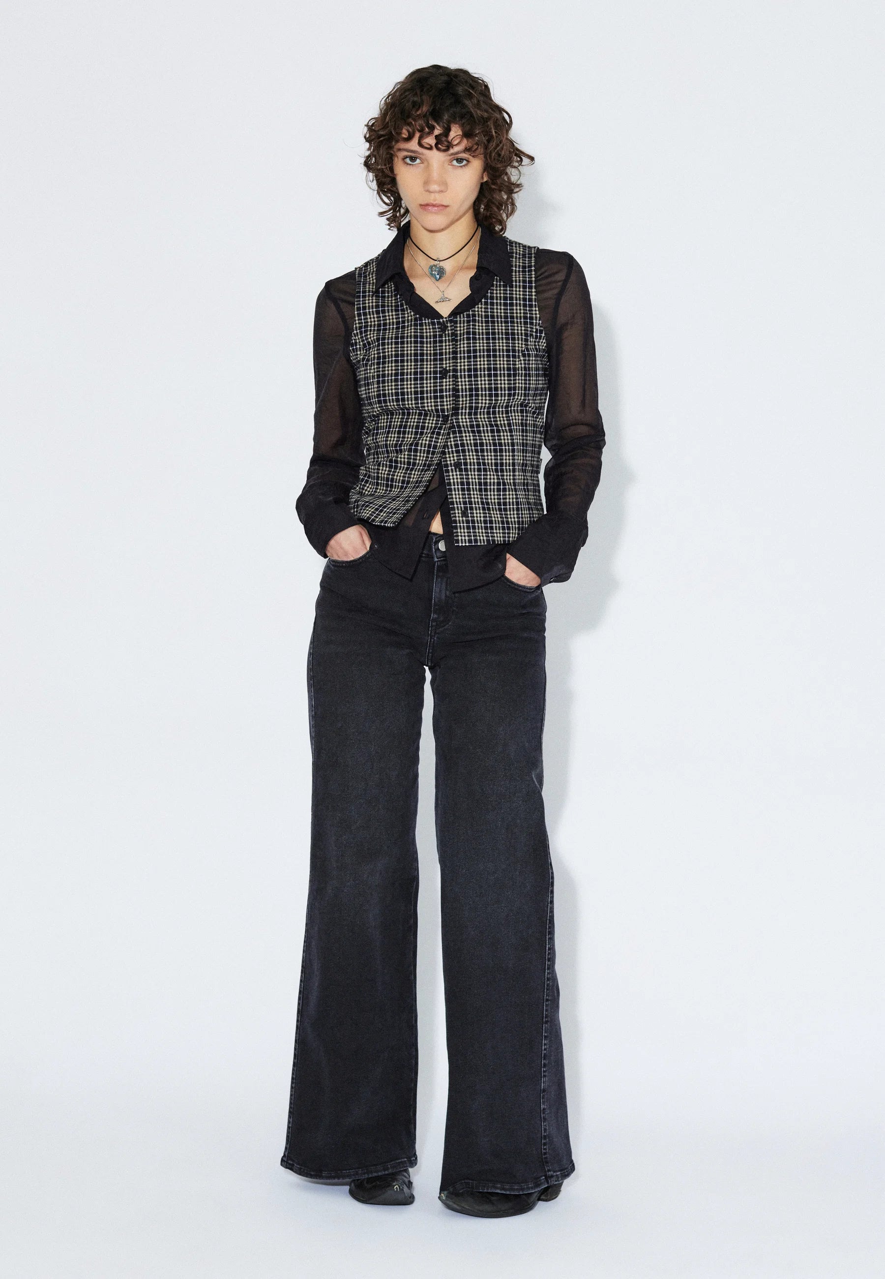 Zola Top in Black Summer Check - Image 4